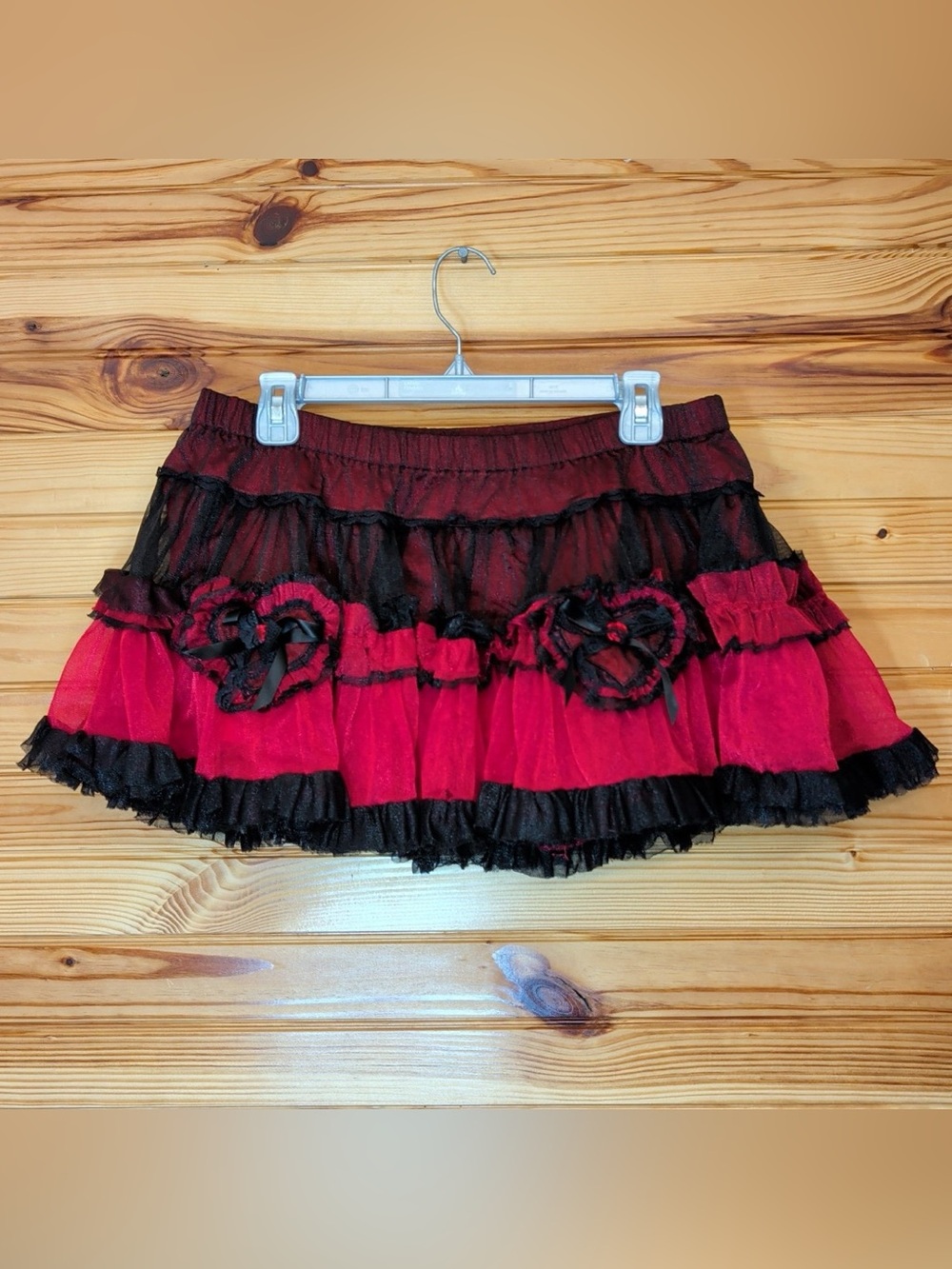 Tripp NYC Red Black Gothic Lolita Ruffle Mini Skirt Lace Bows Large